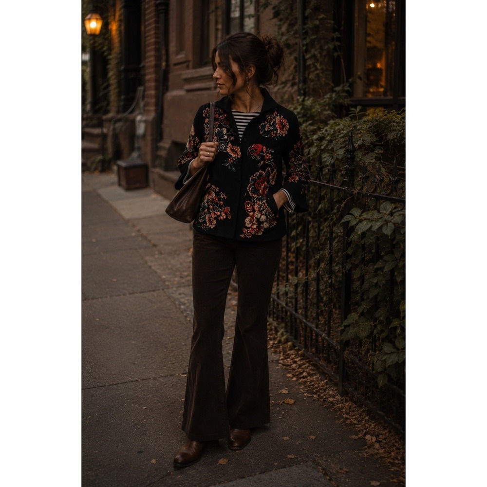 Moulinette Soeurs Anthropologie Floral Knit Blazer | Dark Romantic Boho